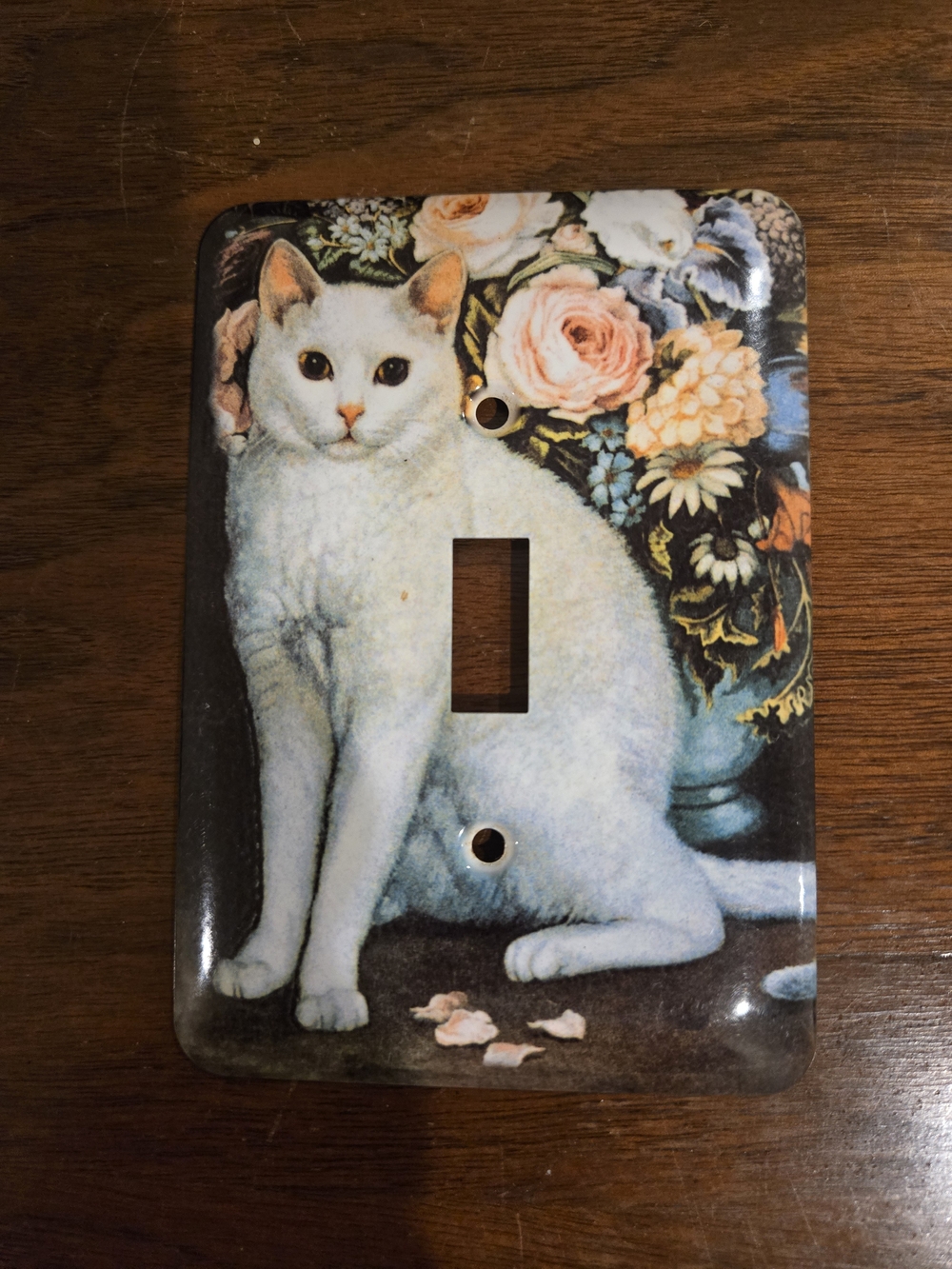 White Cat Floral Toggle Switch Plate - Decorative Light Cover